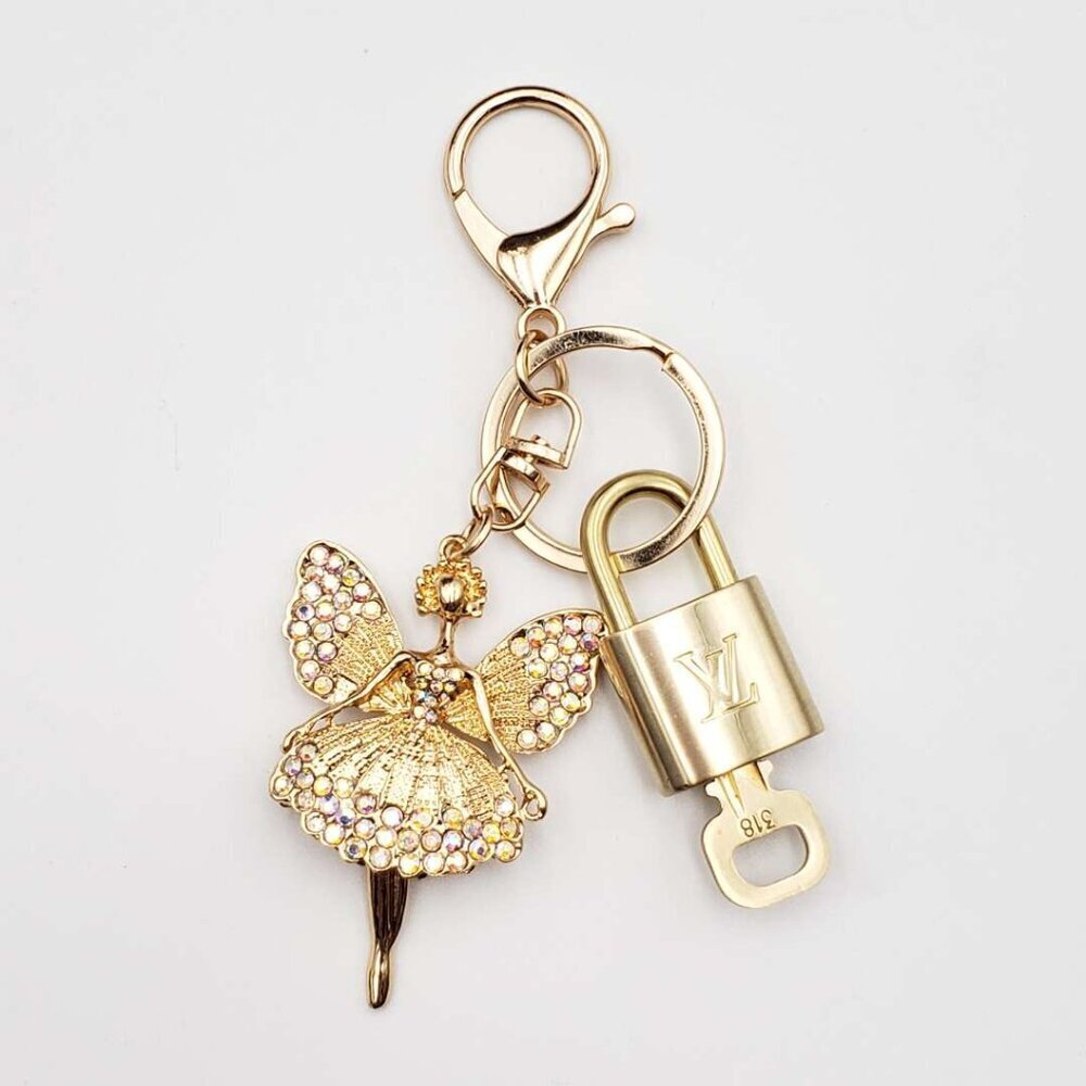 LV Gold Padlock 🔑 Authentic Louis Vuitton Charm + Unbranded Fairy Keychain - Picture 2 of 7